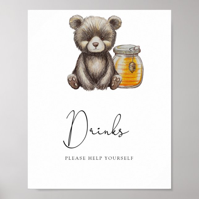 Affiche Nounours mignon - Boissons, sers-toi (Devant)