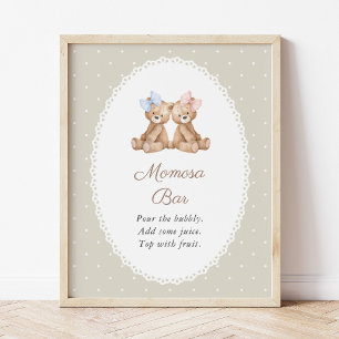 Affiche Nounours, Nœud, Points beige, Bar Momosa