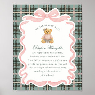 Affiche Nounours Ours à Ruban Rose Plaid Couches Réflexion