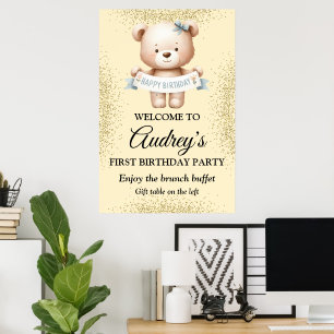Affiche Nounours ours en peluche avec bannière d'anniversa