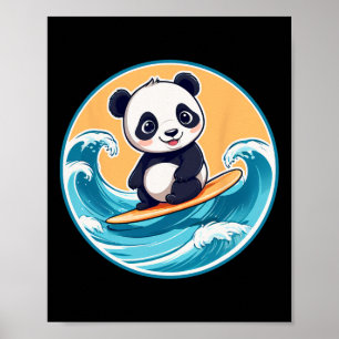 Affiche Nounours Panda Mignon Surfant Sur Une Vague Enfant
