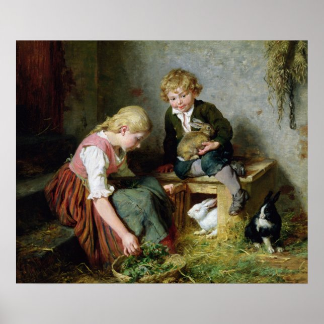 Affiche Nourrir les lapins (Devant)