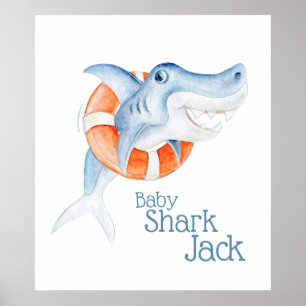 Affiche Nourriture d'aquarelle pour bébé requin de taille