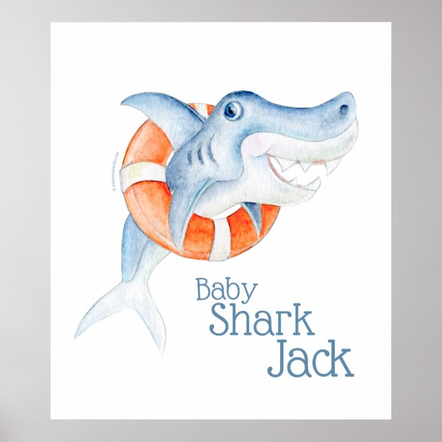 Affiche Nourriture d'aquarelle pour bébé requin de taille  (Devant)