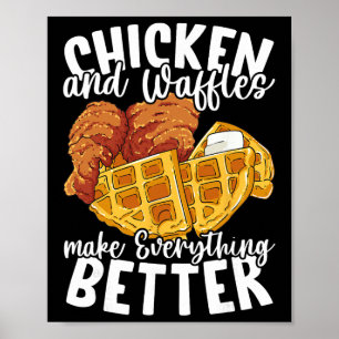 Affiche Nourriture de brunch de gaufres et de poulet drôle