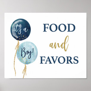 Affiche Nourriture et faveurs bleu ballons baby shower gar
