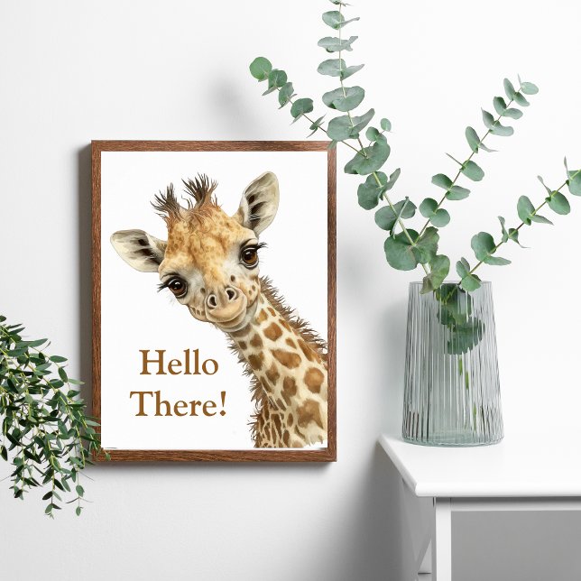 Affiche Nourriture Giraffe Cute Aquarelle personnalisée (Personalized Giraffe Watercolor Art Poster. Framed or Unframed)