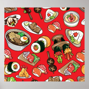 Affiche Nourriture japonaise : Motif culturel sans couture