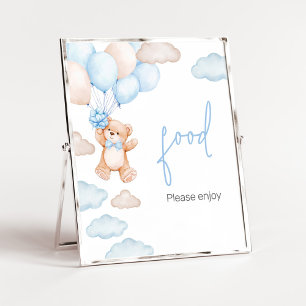 Affiche Nourriture pour Baby Shower Ballon Ours Bleu