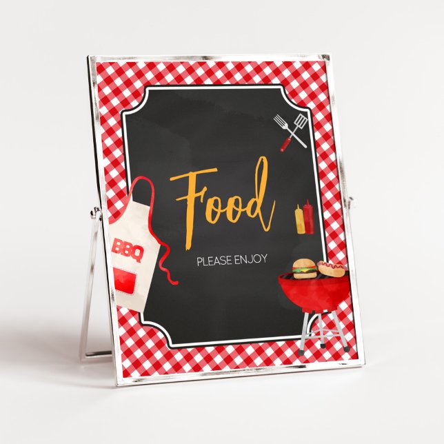 Affiche Nourriture pour Baby Shower Red Gingham BBQ (Burger in the Oven Baby Shower Food Sign
)