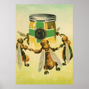Affiche Nourriture Vintage, Abeilles Biologiques Dansant d