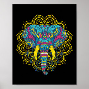 Affiche Nous aimons les éléphants Motif de mandala d'éléph