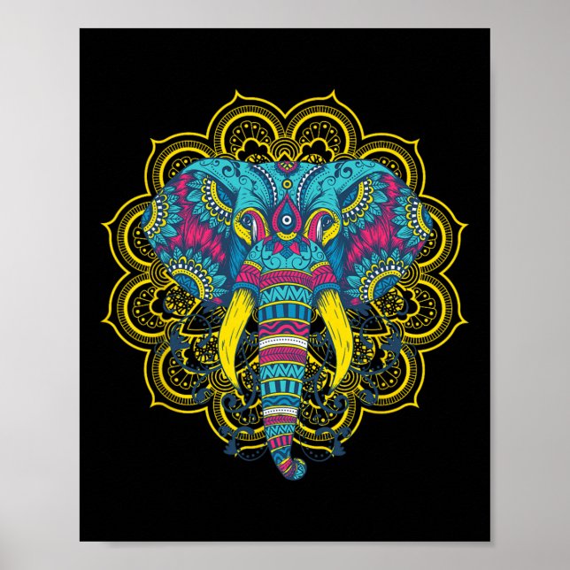 Affiche Nous aimons les éléphants Motif de mandala d'éléph (Devant)