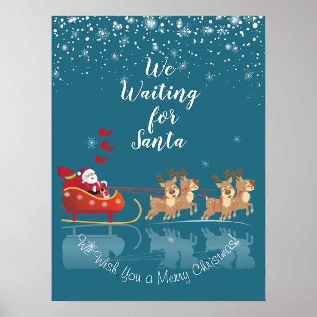 Affiche Nous attendons Père Noël Ho ! Ho ! Ho ! Vacances d (Devant)