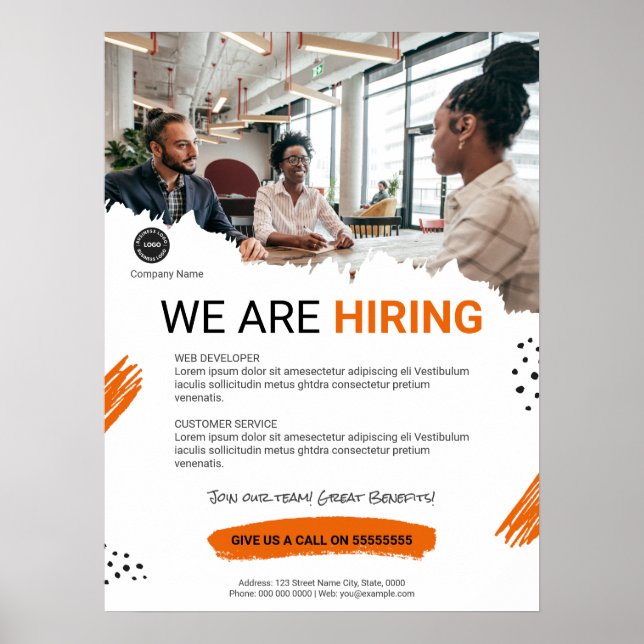 Affiche Nous embauchons du personnel personnalisé logo d'e (Devant)