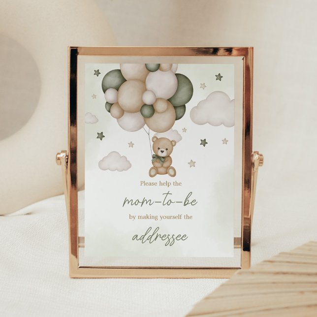 Affiche Nous pouvons attendre la station d'enveloppe Boho  (Green Boho Teddy Bear Baby Shower Envelope Station Sign)