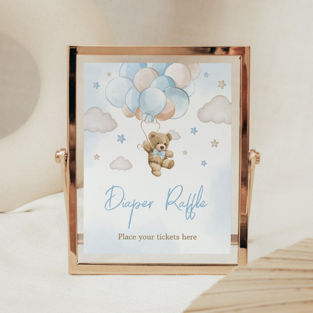 Affiche Nous Pouvons Attendre L'Ours Balloon Déchets Raffi (Teddy Bear Balloon Baby Shower Diaper Raffle Sign)