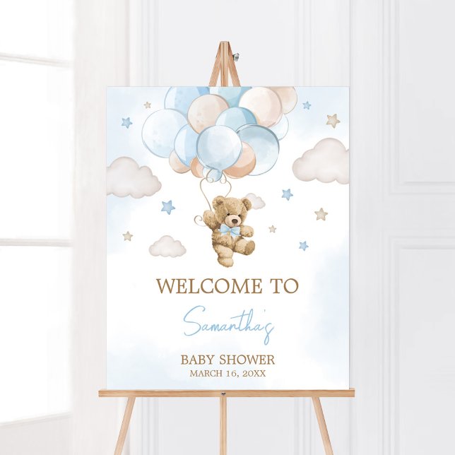Affiche Nous pouvons attendre l'ours Bolosse Bienvenue (Teddy Bear Balloon Baby Shower Welcome Sign)
