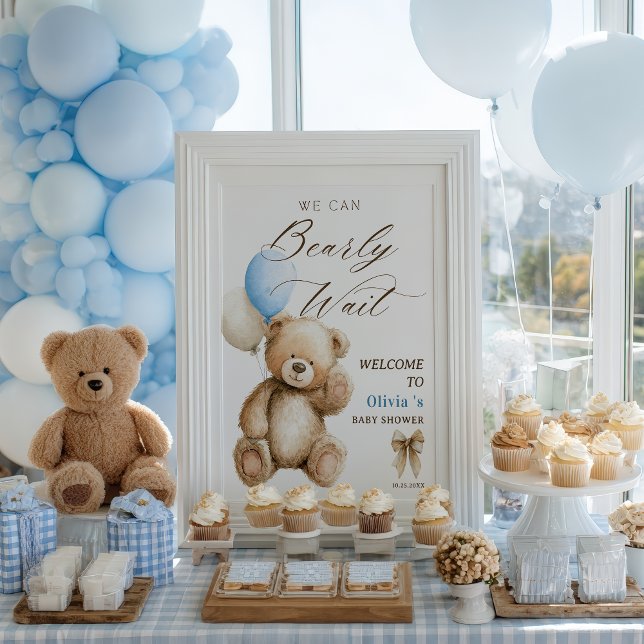 Affiche Nous pouvons attendre tôt Teddy Bear Baby shower B (We Can Bearly Wait Teddy Bear Baby Shower Welcome Poster)