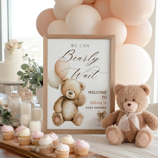 Affiche Nous pouvons attendre tôt Teddy Bear Baby shower B (We Can Bearly Wait Teddy Bear Baby Shower Welcome Poster)