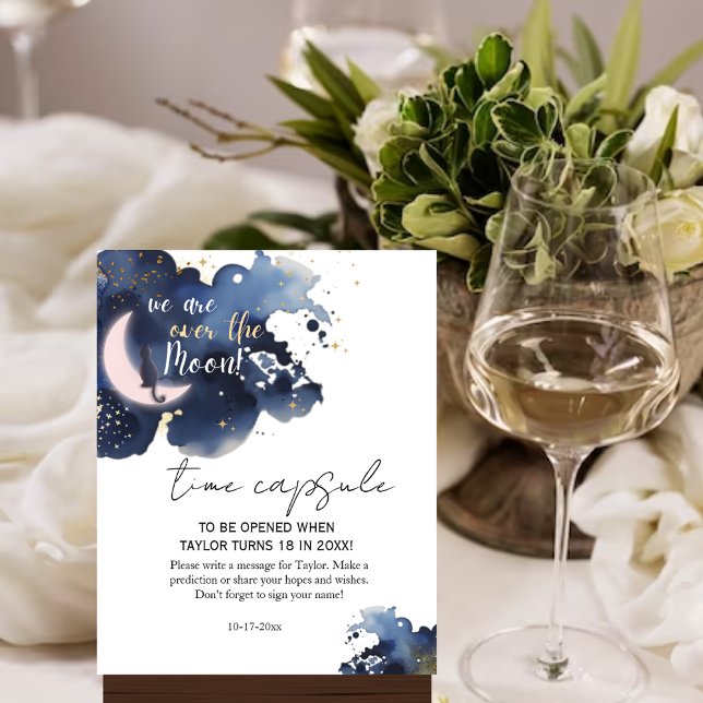 Affiche Nous sommes au-dessus de la lune baby shower bleu  (Créateur téléchargé)