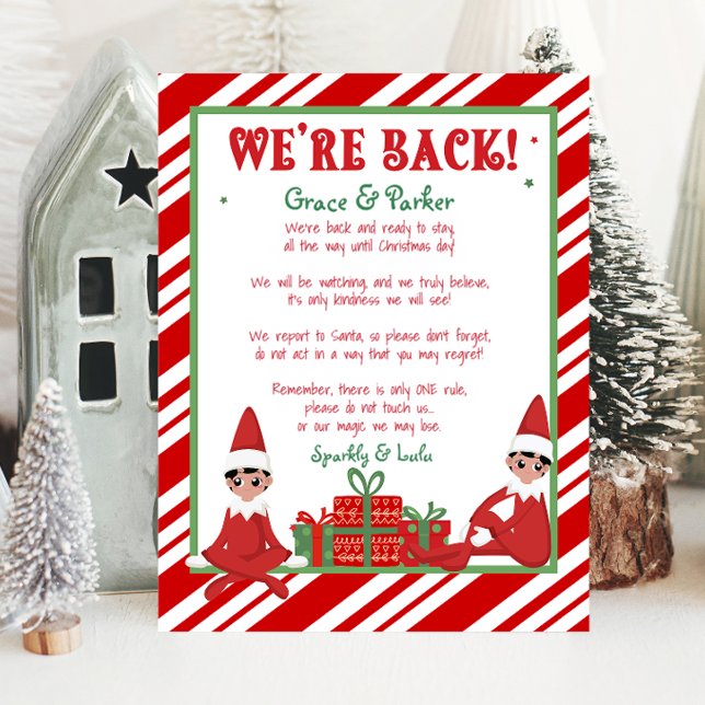 Affiche Nous sommes de retour Bienvenue Retour Lettre elfe (christmas elf, welcome back christmas elf. im back christmas elf, letter from your christmas elf)