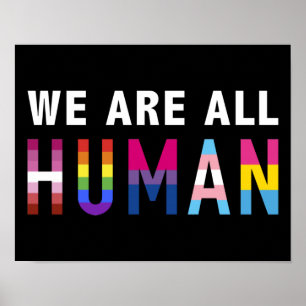 Affiche Nous sommes tous humains avec des drapeaux LGBTQ+ 