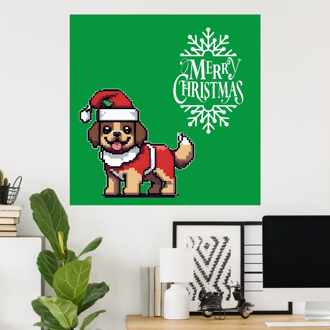 Affiche Nous vous souhaitons un joyeux Noël avec un chien  (Bureau à domicile)