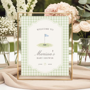 Affiche Nouveau au Club Golf Vert Gingham Baby Shower