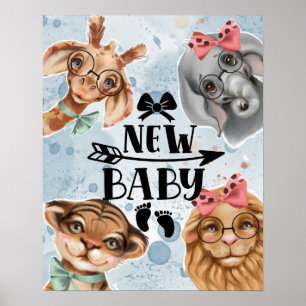 Affiche Nouveau Baby Jungle Safari wildone Nursery blue
