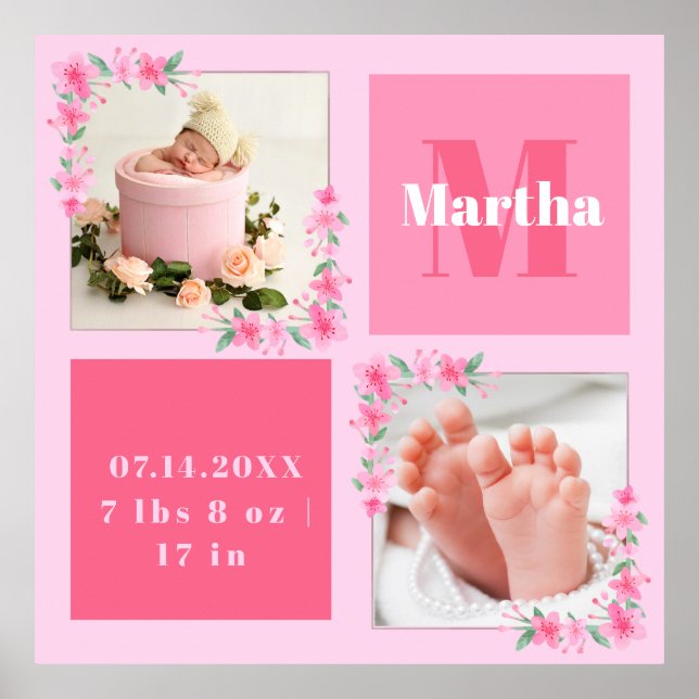 Affiche Nouveau bébé nom de la date de la longueur du poid (Devant)