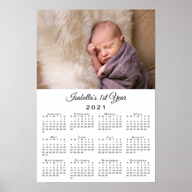 Affiche Nouveau bébé première année photo et nom Calendrie (Devant)