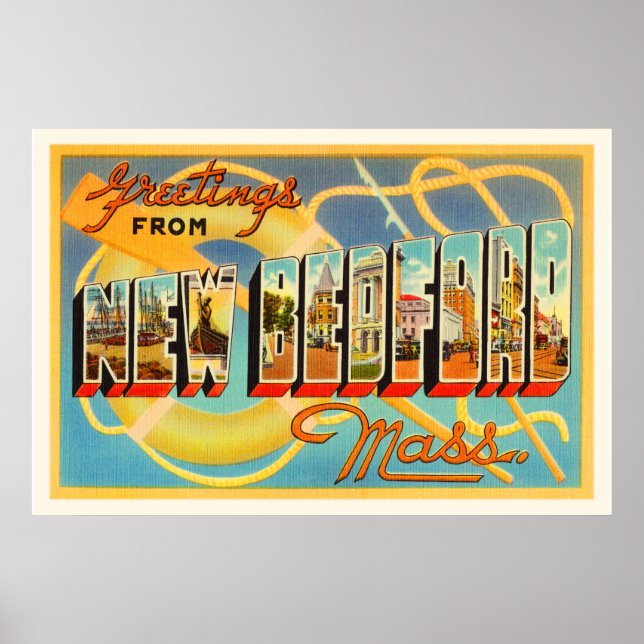Affiche Nouveau Bedford Massachusetts MA Vieux souvenir de (Devant)