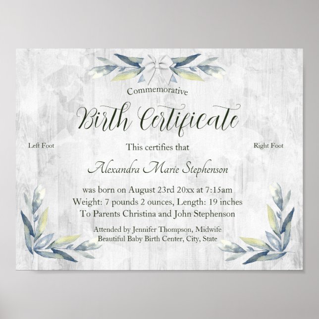 Affiche Nouveau certificat de naissance commémoratif Empre (Devant)