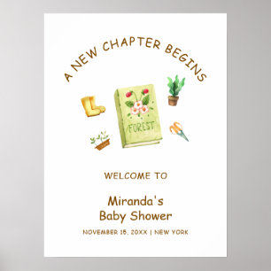 Affiche Nouveau chapitre Baby shower du livre de jardin Bi