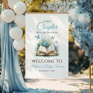 Affiche Nouveau Chapitre Bienvenue au Baby Shower Blue Bru