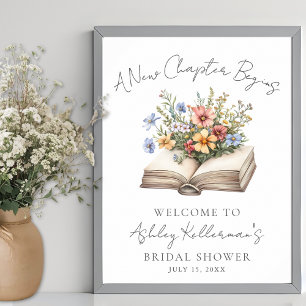 Affiche Nouveau Chapitre Livre Floral Panneau de Bienvenue