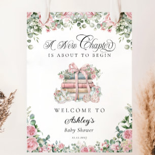 Affiche Nouveau chapitre Rose Floral Bow Baby shower Bienv