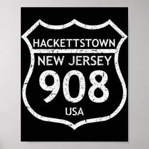 Affiche Nouveau Code de Zone du New Jersey 908 Hackettstow