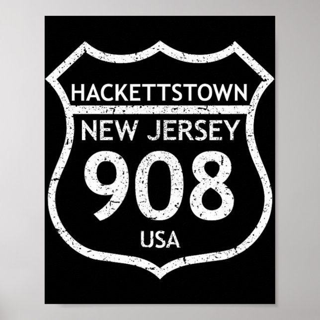 Affiche Nouveau Code de Zone du New Jersey 908 Hackettstow (Devant)