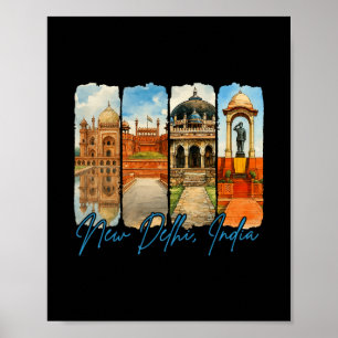 Affiche Nouveau Delhi Inde Voyage Voyage Pinceau Souvenir