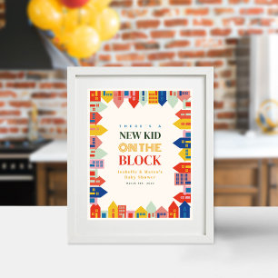 Affiche Nouveau Enfant Sur Le Bloc Baby shower Maisons neu