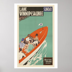 Affiche Nouveau Hampshire Lac Winnipesaukee Voyage Vintag
