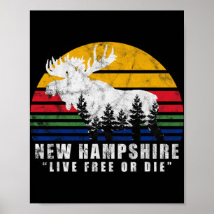 Affiche Nouveau Hampshire Live Or Die Vintage Forêt de Moo