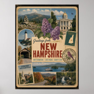 Affiche Nouveau Hampshire Style Vintage Authentique