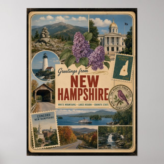 Affiche Nouveau Hampshire Style Vintage Authentique (Devant)