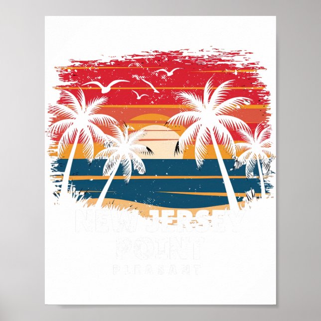 Affiche Nouveau Jersey Point Pleasant Surfboarder Palmier  (Devant)