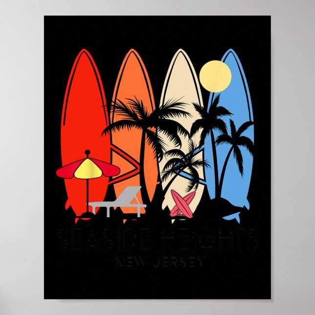 Affiche Nouveau Jersey Seaside Heights Rétro Planche de Su (Devant)