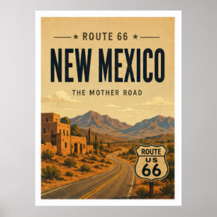 Affiche Nouveau Mexique Route 66 Adobe Désert Voyage Art