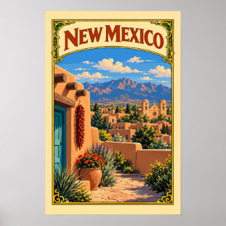 Affiche Nouveau Mexique vintage | Adobe de Santa Fe